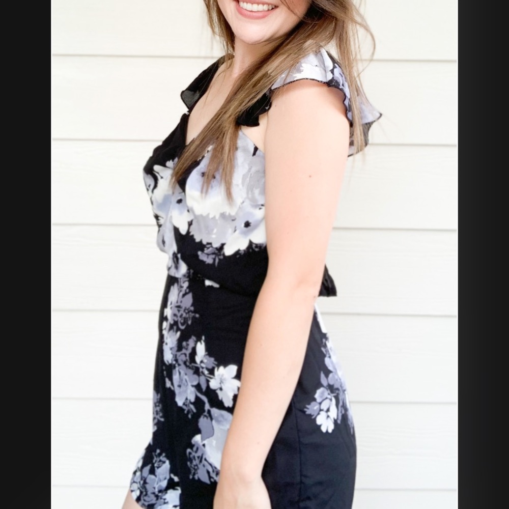NWT Charlotte Russe Black Floral Open Back Romper